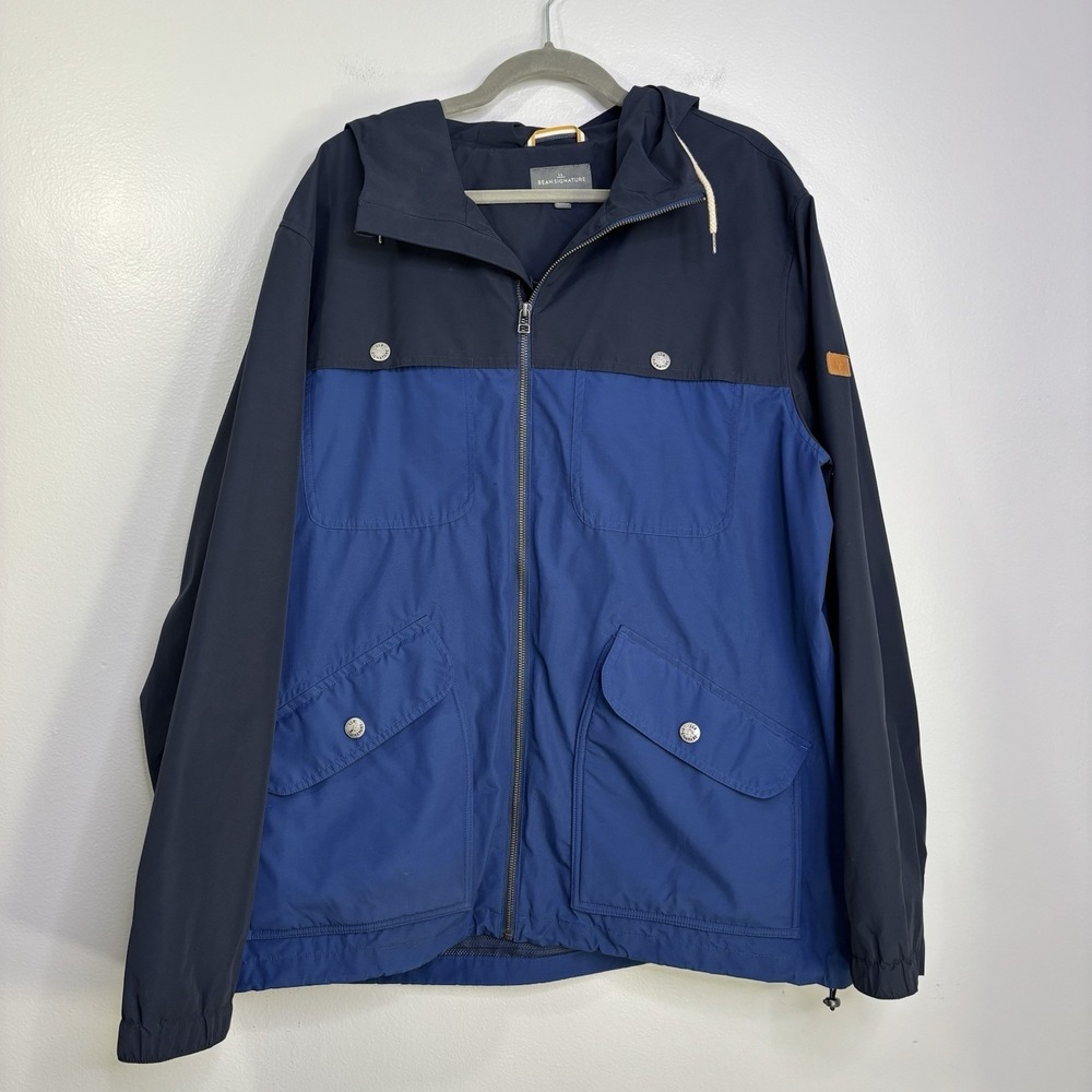 L.L. Bean Signature Windbreaker Rain Jacket Men's Size XL Hooded Blue On Blue